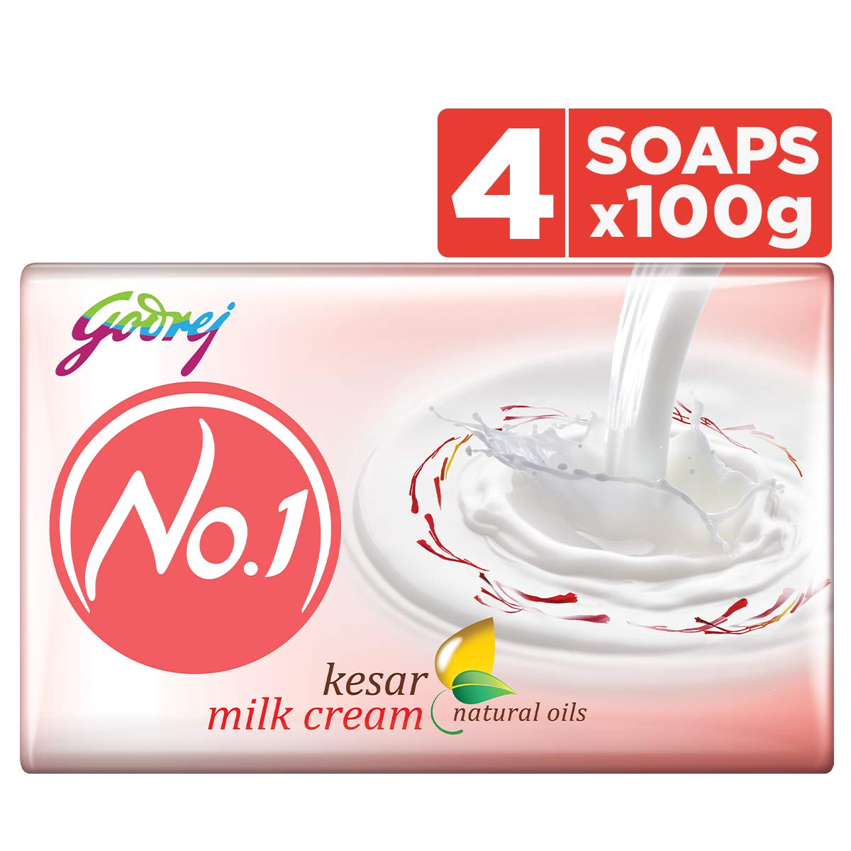 Godrej No.1 Bath Soap, Kesar Milk Cream, 100g (Pack of 4+1 FREE)