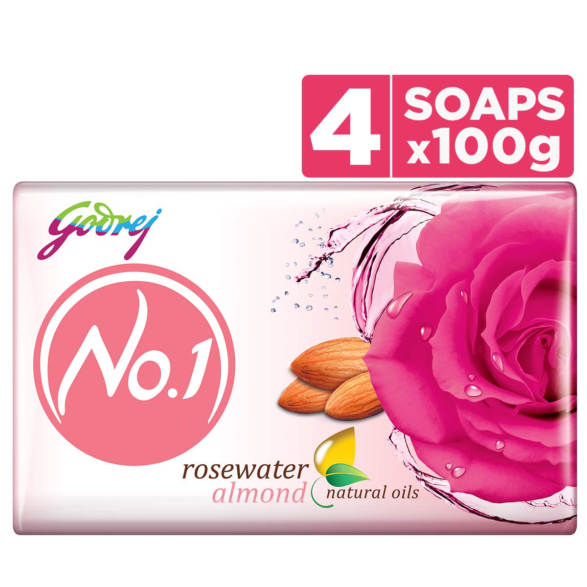 Godrej No.1 Soap, Rosewater Almond, 100g (Pack of 4)